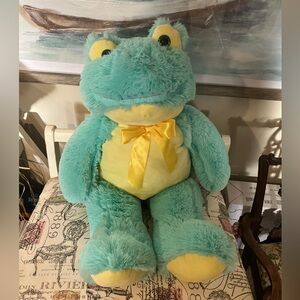 Plush Frog Toy with Yellow Bow